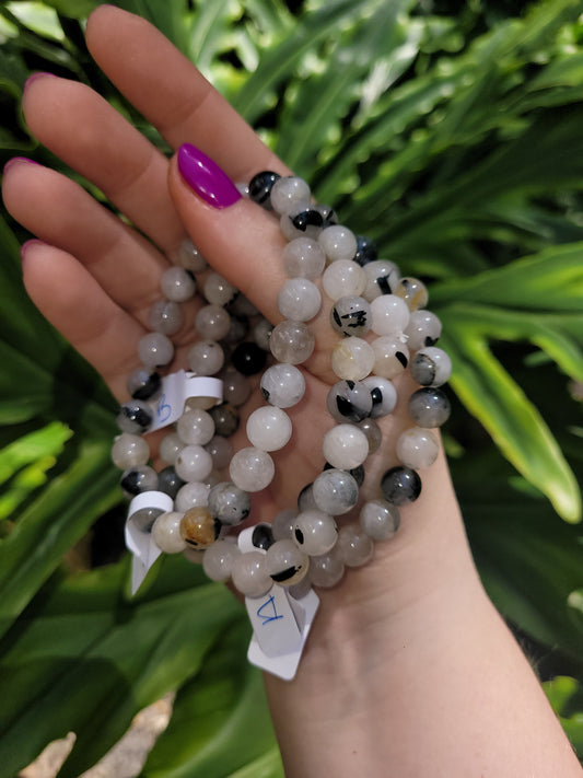 Tourmaline in Quartz Beaded Bracelet • 8mm