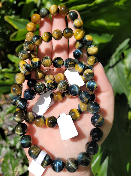 Yellow and Blue Tiger's Eye Beaded Bracelet (10mm)