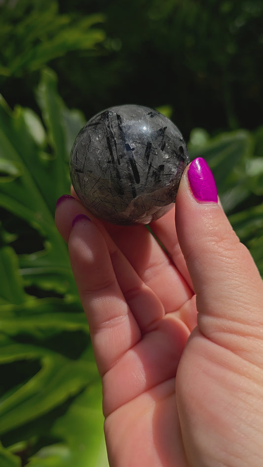 Black Tourmaline Rutilated Quartz Sphere • Option B
